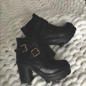 Black buckle booties